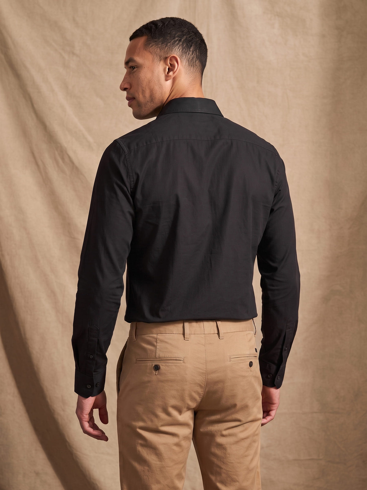 Black Cotton Slim Fit Full Sleeve Shirt