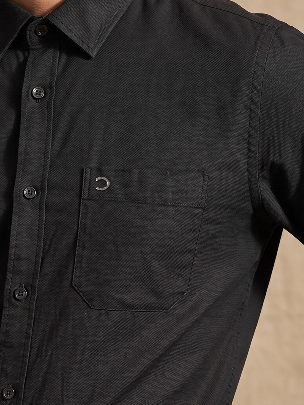 Black Cotton Slim Fit Full Sleeve Shirt