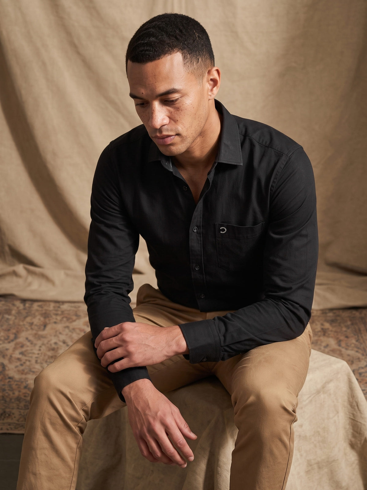 Black Cotton Slim Fit Full Sleeve Shirt