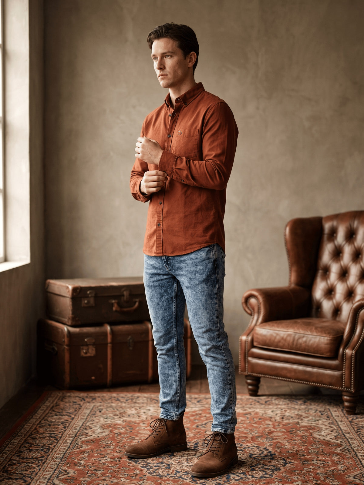 Orange Cotton Slim Fit Full Sleeve Shirt