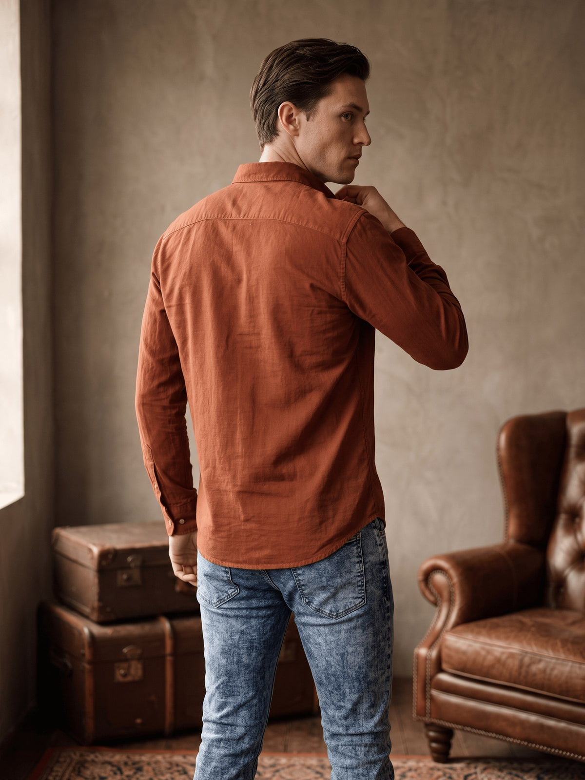 Orange Cotton Slim Fit Full Sleeve Shirt