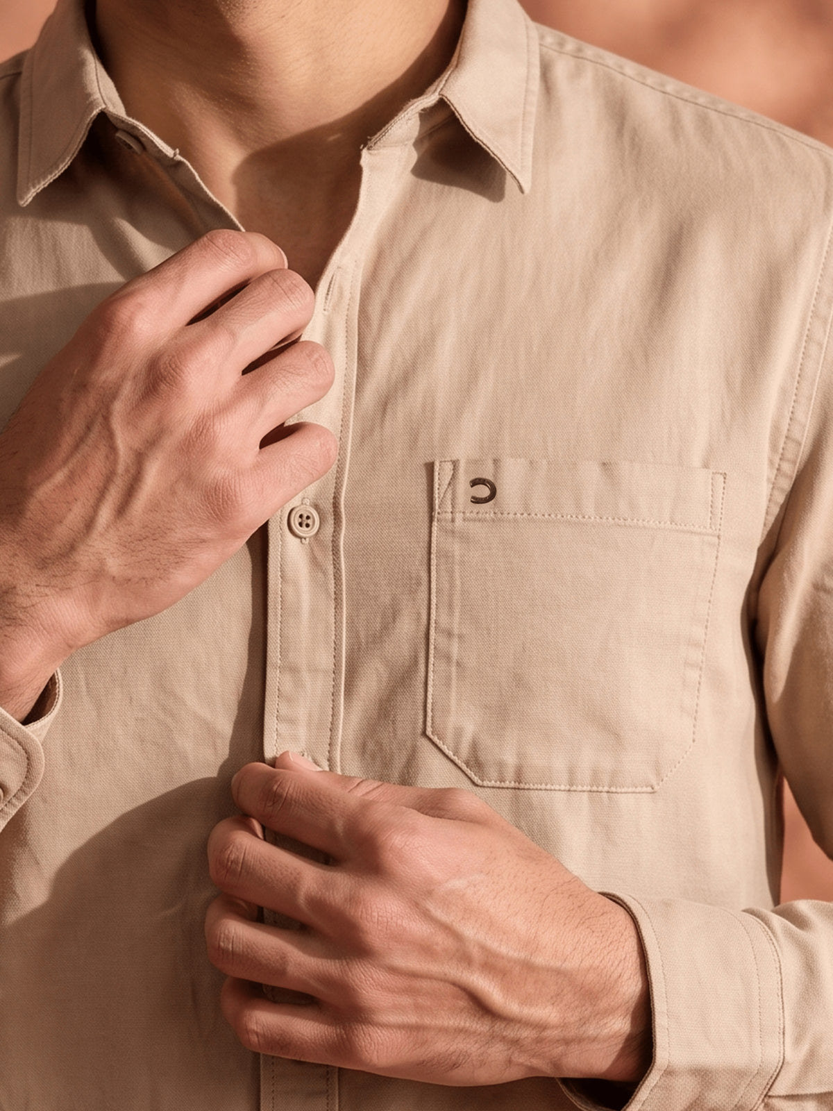 Khaki Cotton Slim Fit Full Sleeve Shirt