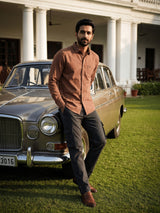 Light Brown Cotton Slim Fit Full Sleeve Shirt