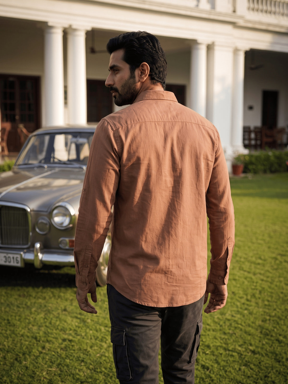 Light Brown Cotton Slim Fit Full Sleeve Shirt