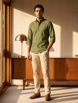Olive Cotton Slim Fit Full Sleeve Shirt