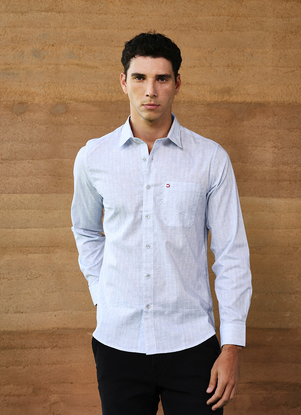 Blue Print Cotton Slim Fit Shirt