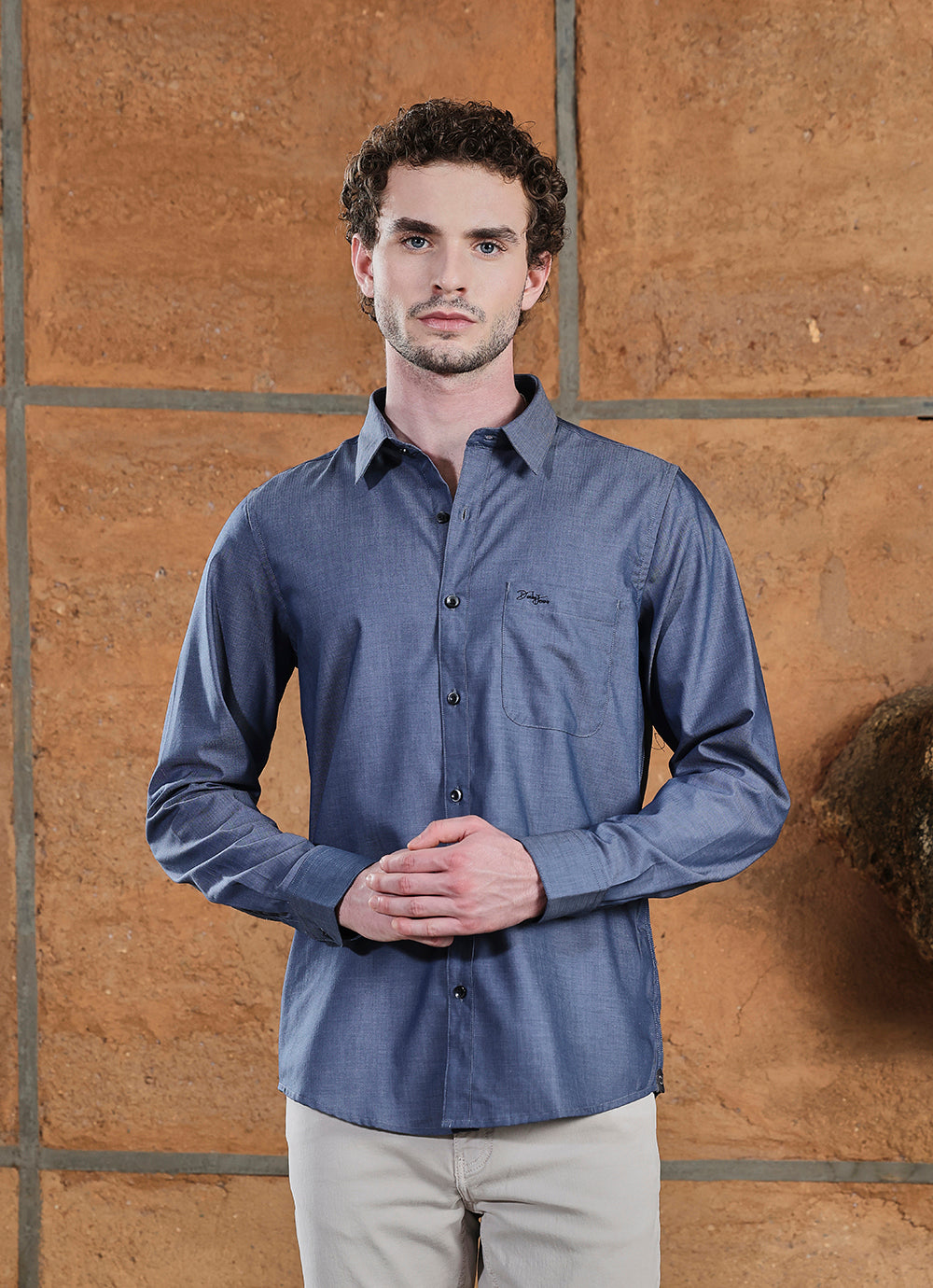 Grey  Solids Cotton Slim Fit Shirt