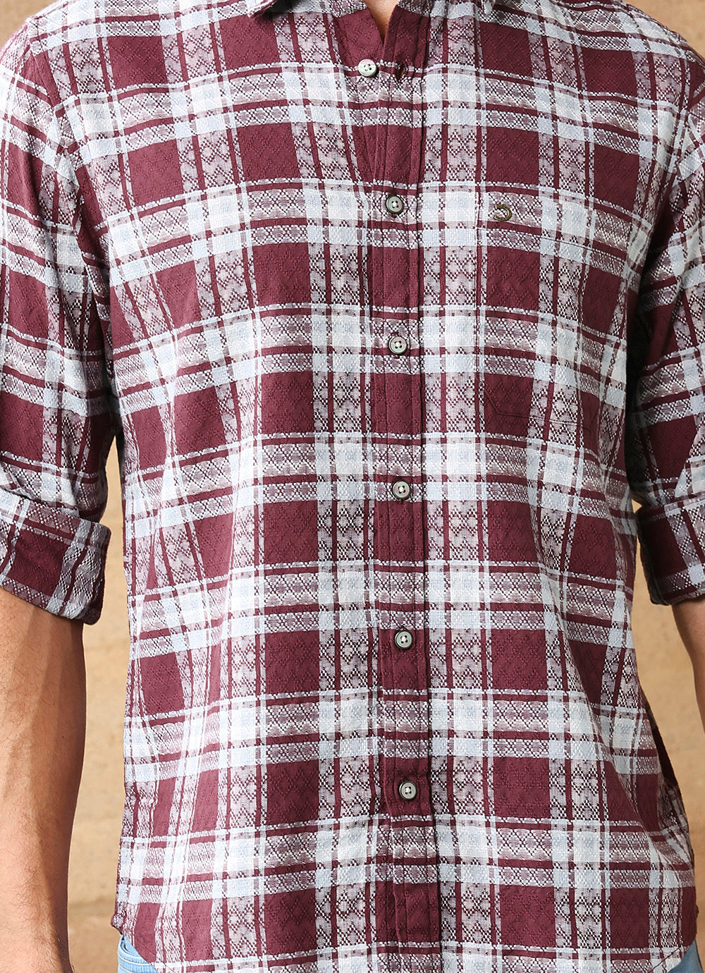 Dark Brown Checks Cotton Slim Fit Shirt