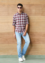 Maroon Checks Cotton Slim Fit Shirt