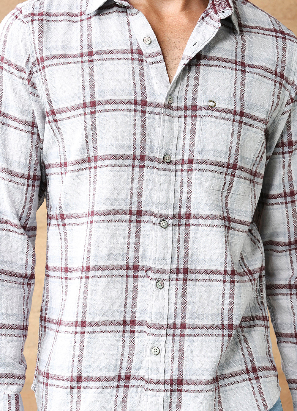 Light Brown Checks Cotton Slim Fit Shirt