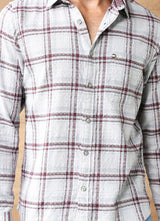White and Maroon Checks Cotton Slim Fit Shirt