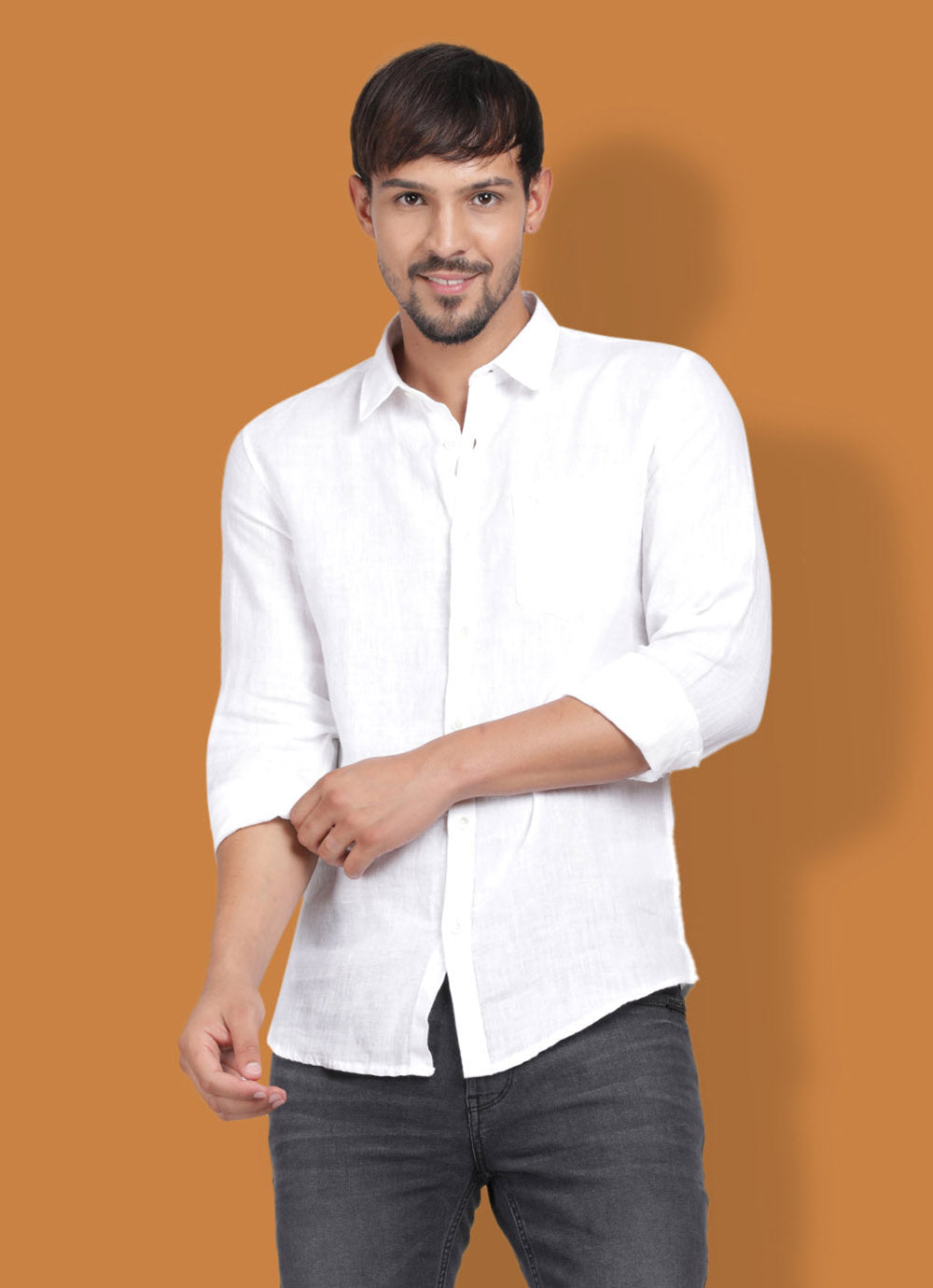 Pure linen Slim Fit White Shirt with Patch Pocket