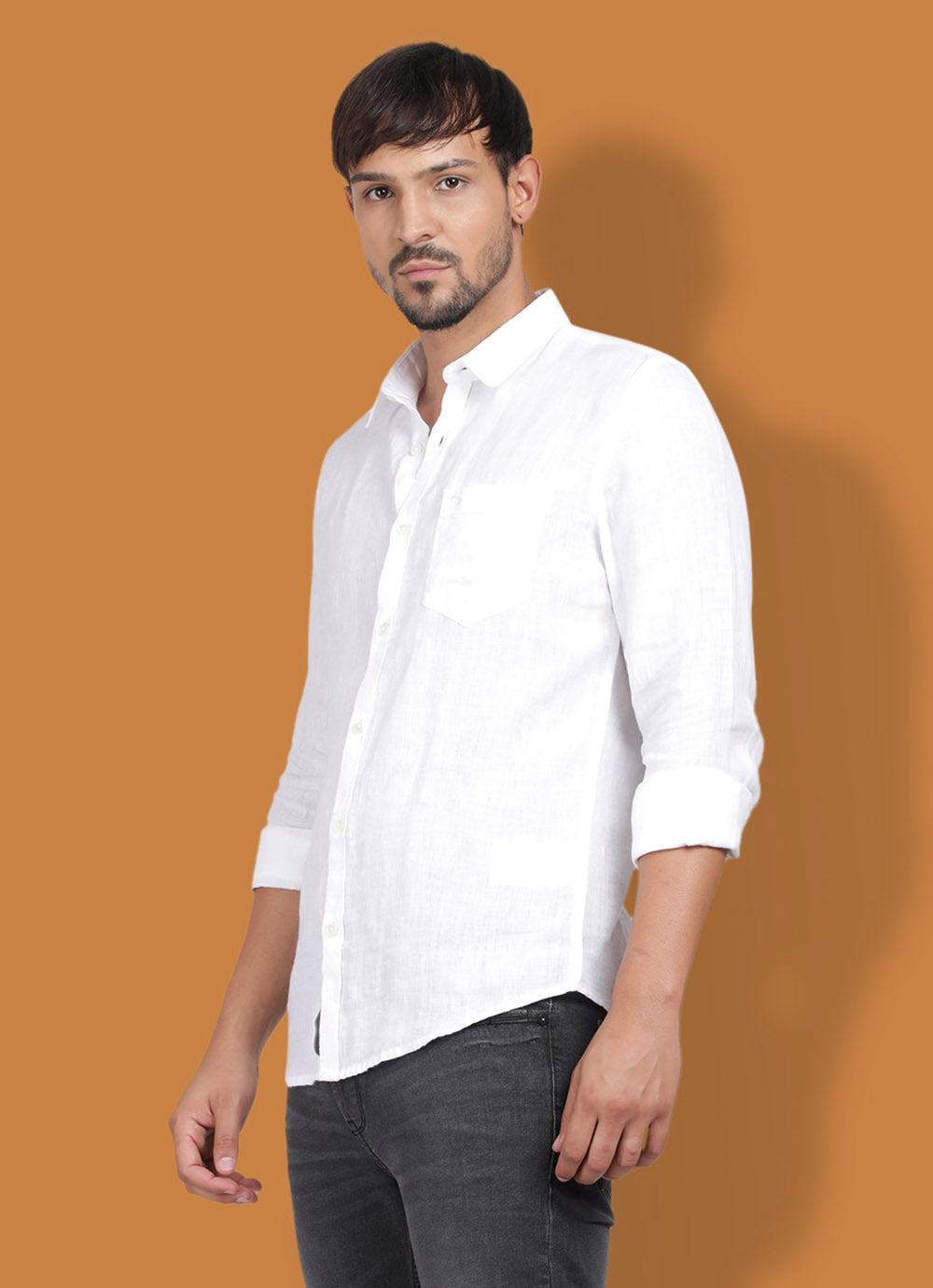 Pure linen Slim Fit White Shirt with Patch Pocket