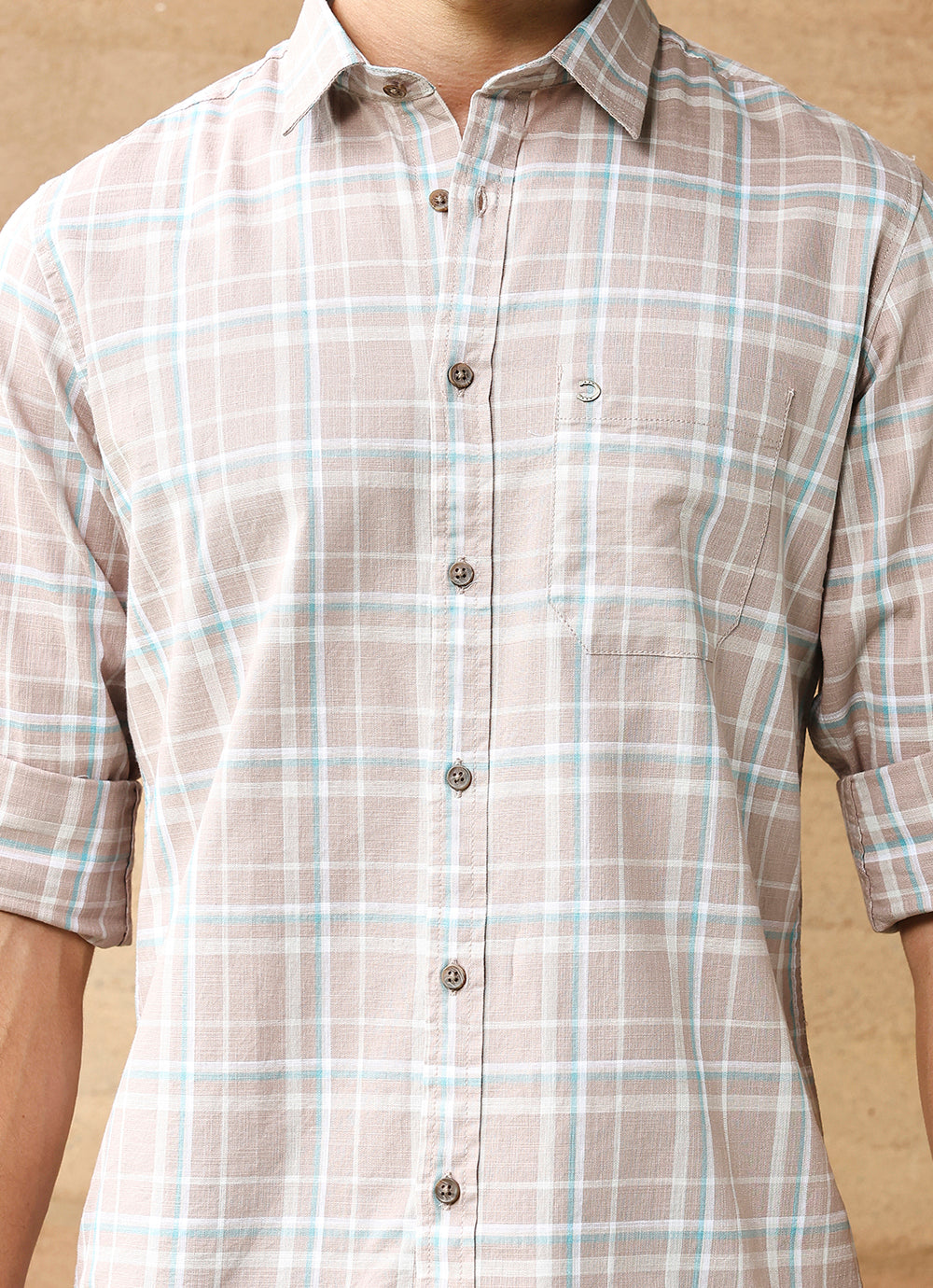 Brown Checks Cotton Slim Fit Shirt
