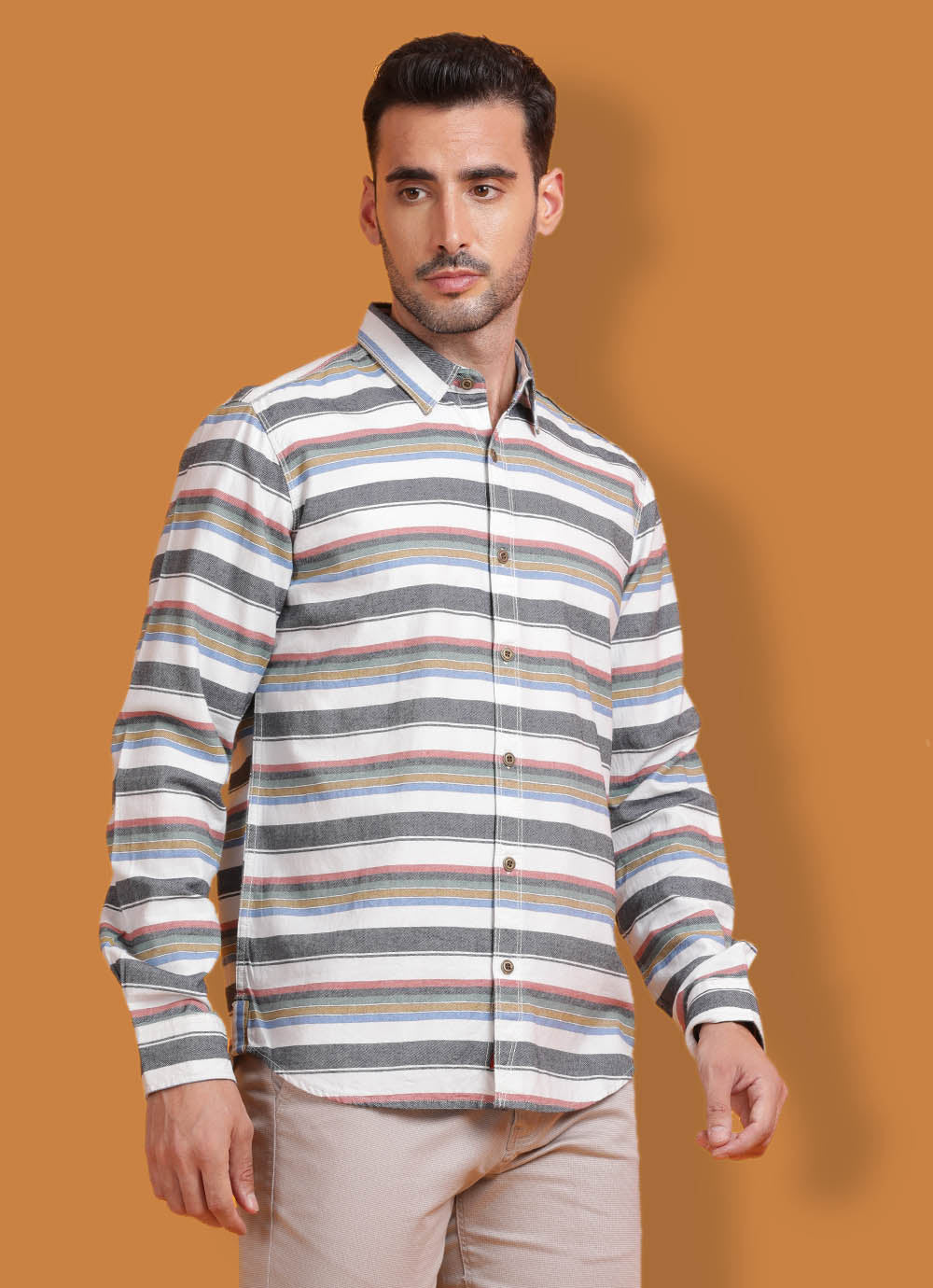 Striped Cotton Slim Fit Indigo Shirt