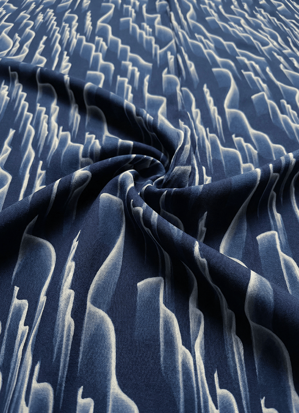 Navy Viscose Slub Print Cotton Slim Fit Full Sleeve Shirt