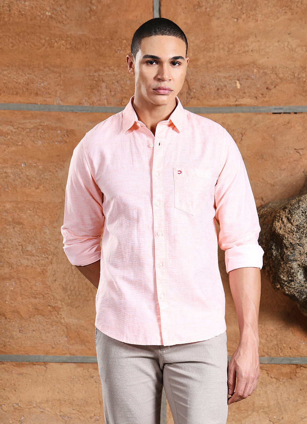 Coral Solids Cotton Slim Fit Shirt