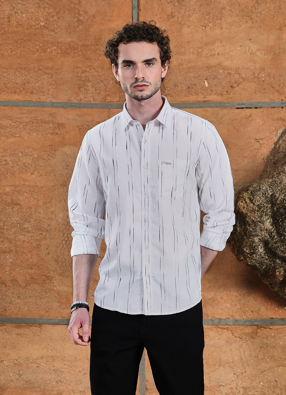 White Stripes Cotton Slim Fit Shirt