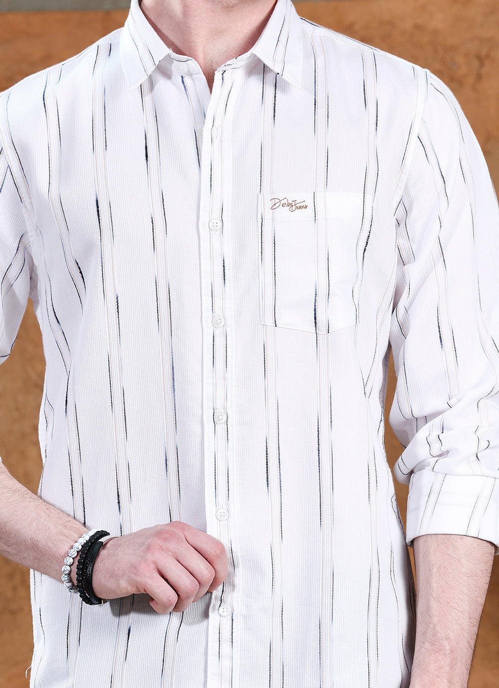 White Stripes Cotton Slim Fit Shirt