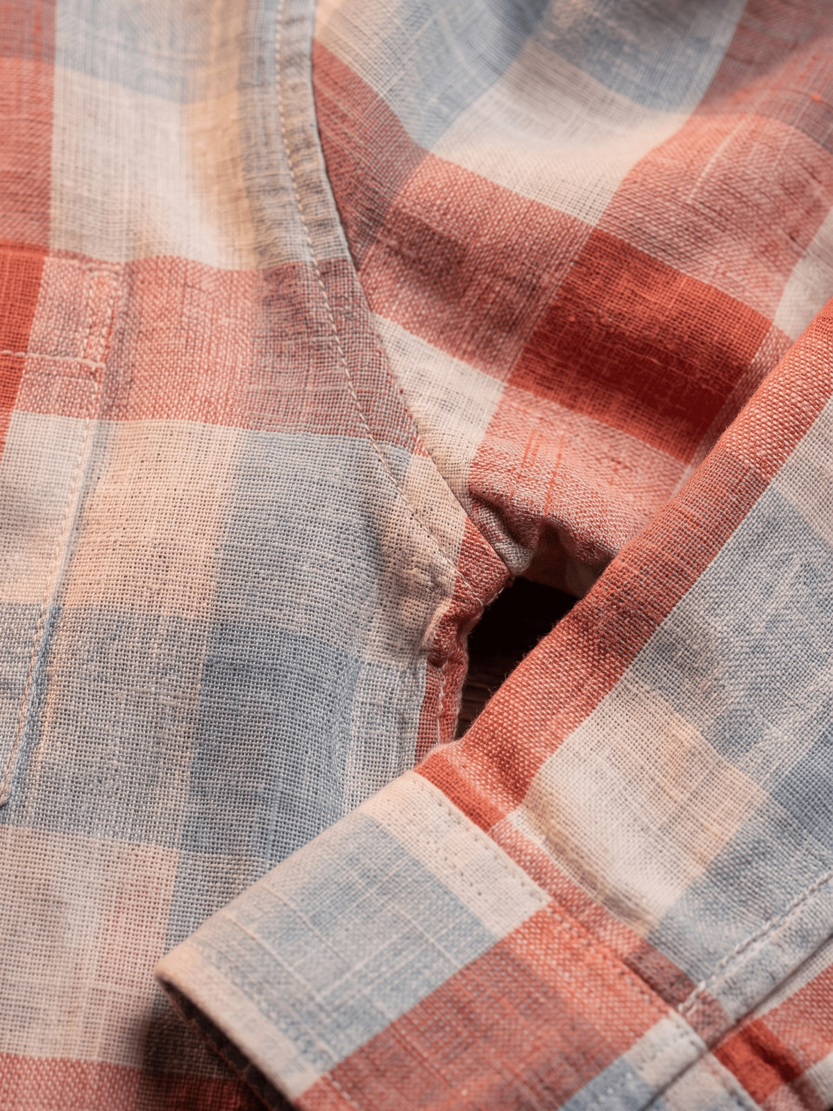 Red Checked Lyocell Linen Slim Fit Full Sleeve Shirt