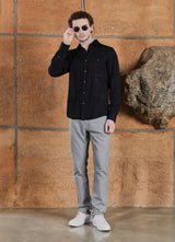 Black Print Cotton Jacquard Slim Fit Shirt