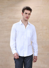 White Print Cotton Jacquard Slim Fit Shirt
