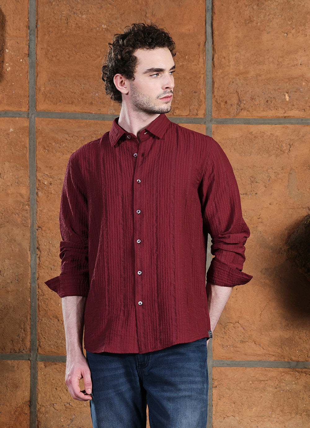 Brick Solids Cotton Blend Slim Fit Shirt