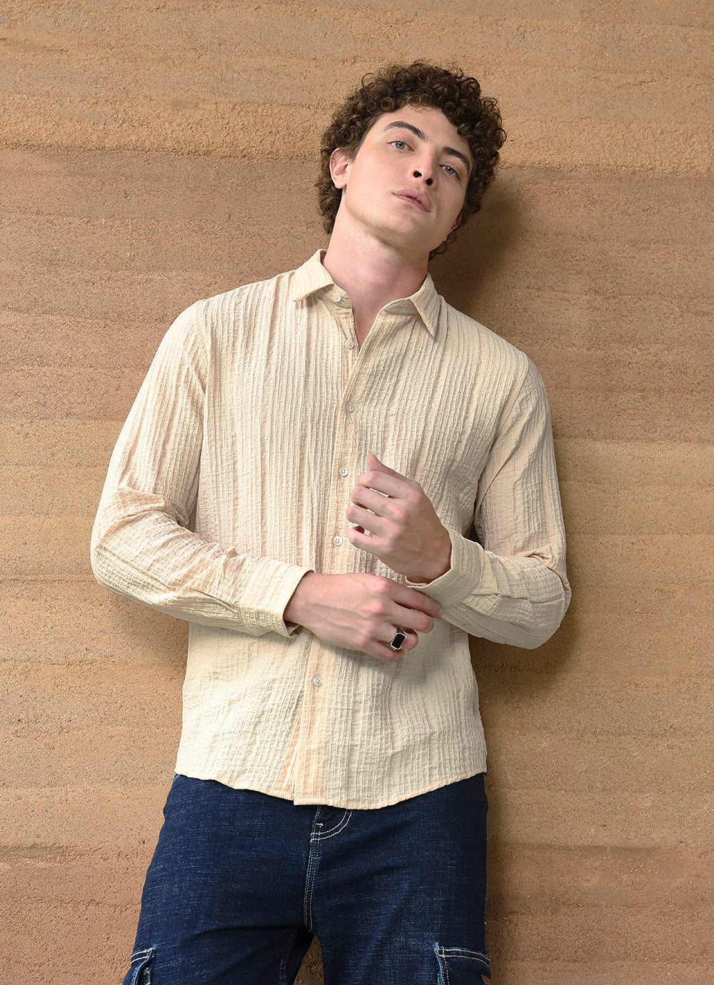 Brown Solids Cotton Blend Slim Fit Shirt