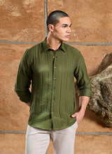 Olive Solids Cotton Blend Slim Fit Shirt