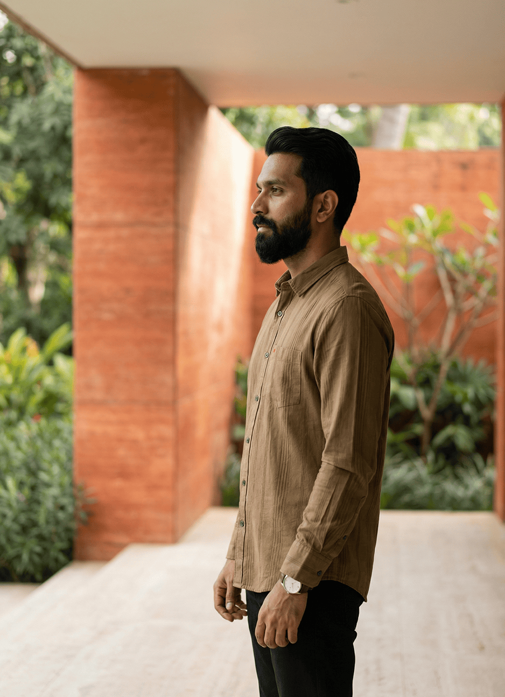Brown Cotton Slim Fit Full Sleeve Shirt
