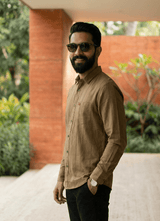 Brown Cotton Slim Fit Full Sleeve Shirt