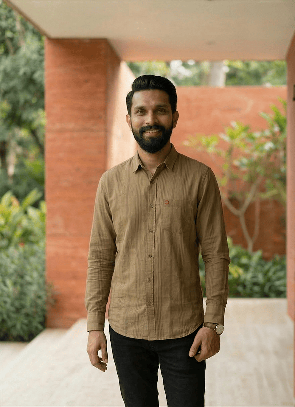 Brown Cotton Slim Fit Full Sleeve Shirt