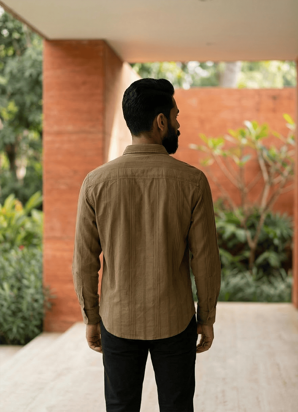 Brown Cotton Slim Fit Full Sleeve Shirt