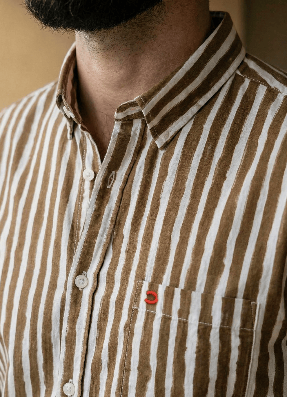 Khaki Cotton Slim Fit Full Sleeve Shirt
