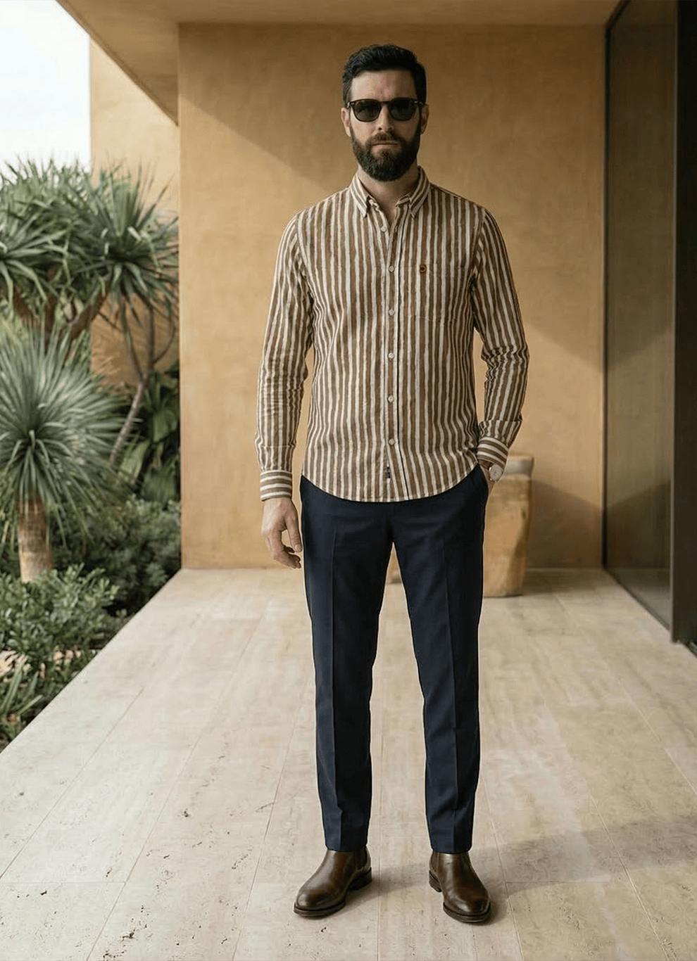 Khaki Cotton Slim Fit Full Sleeve Shirt