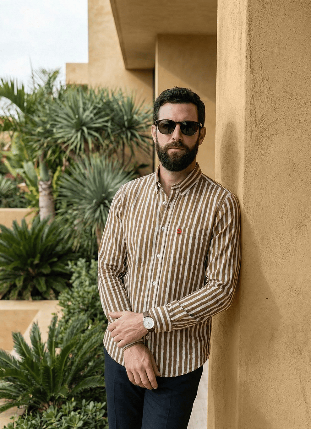 Khaki Cotton Slim Fit Full Sleeve Shirt