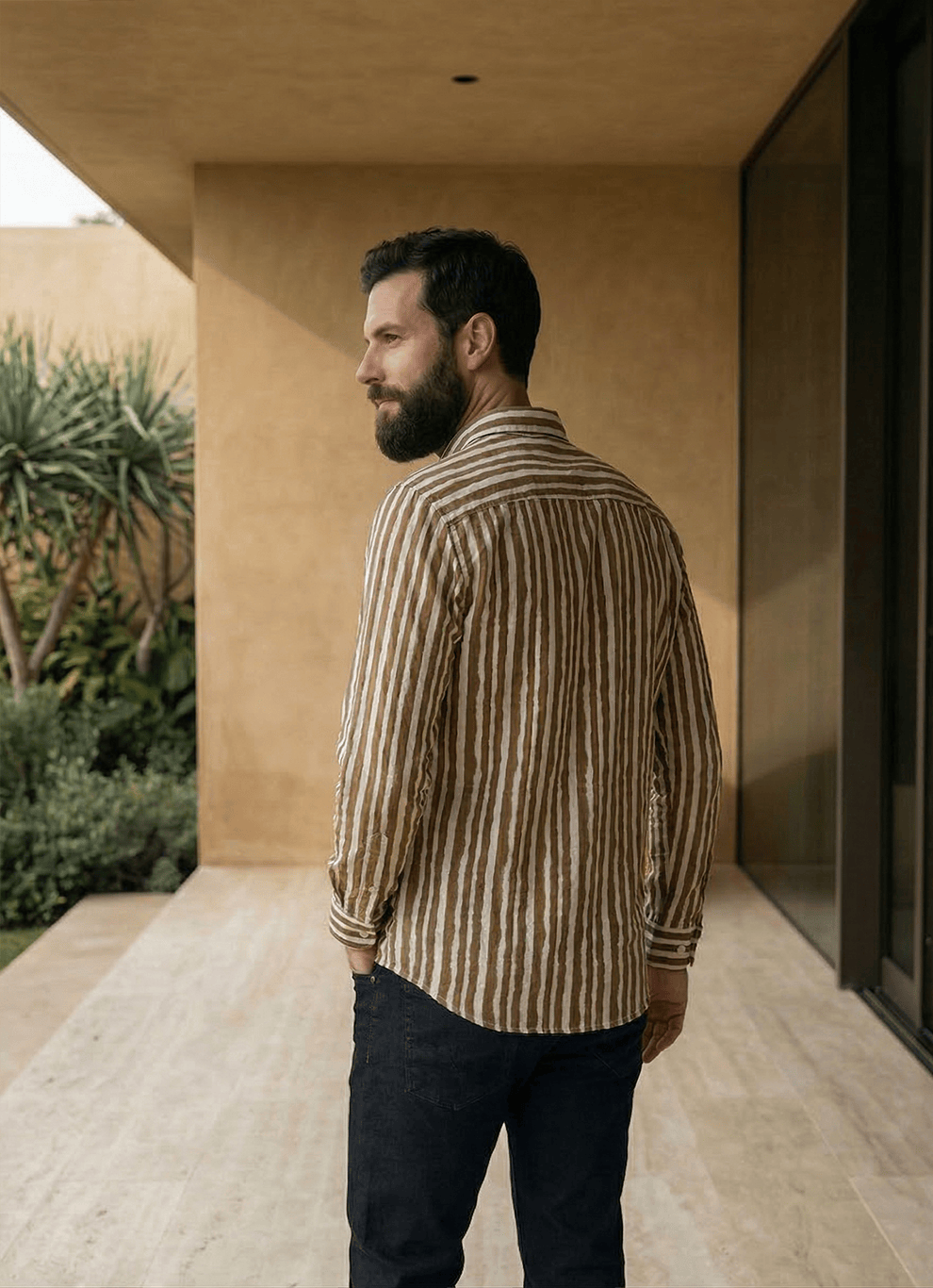 Khaki Cotton Slim Fit Full Sleeve Shirt
