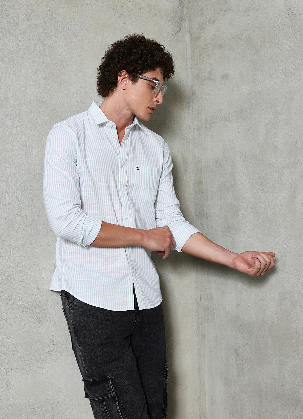Green Stripes Cotton Slim Fit Shirt