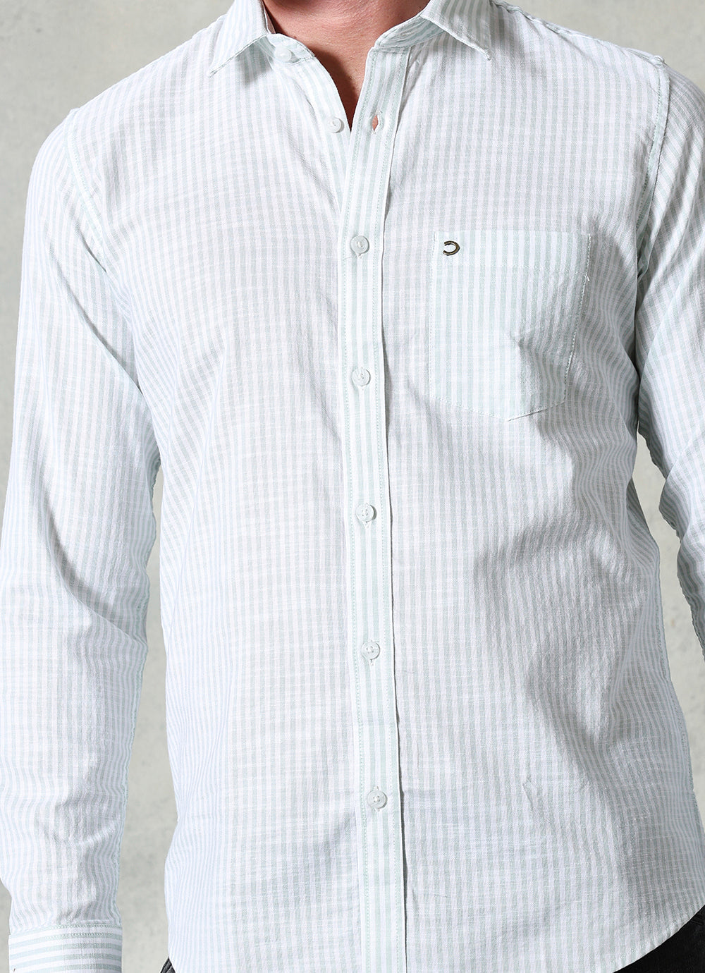 Green Stripes Cotton Slim Fit Shirt
