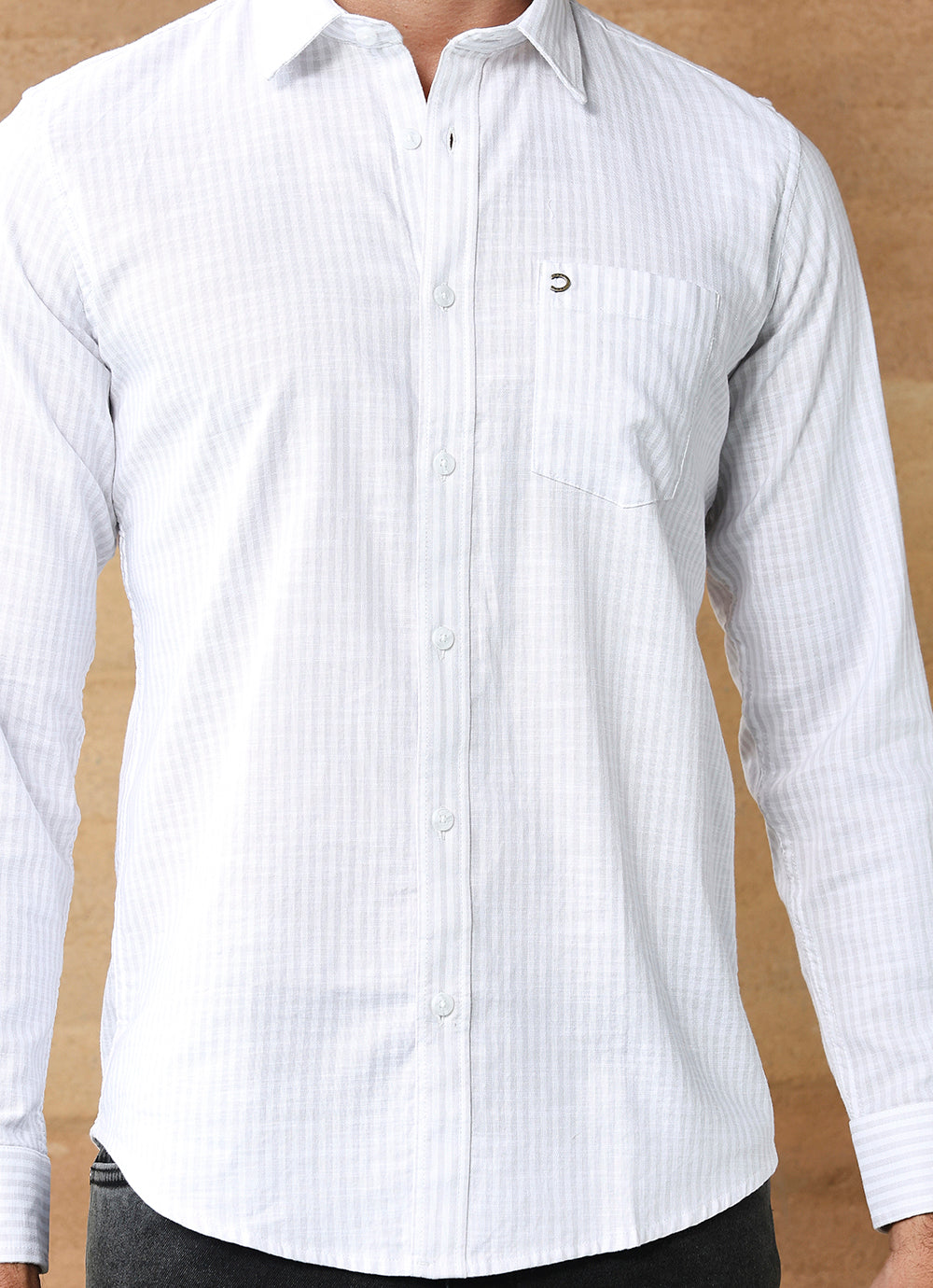 Grey Stripes Cotton Slim Fit Shirt