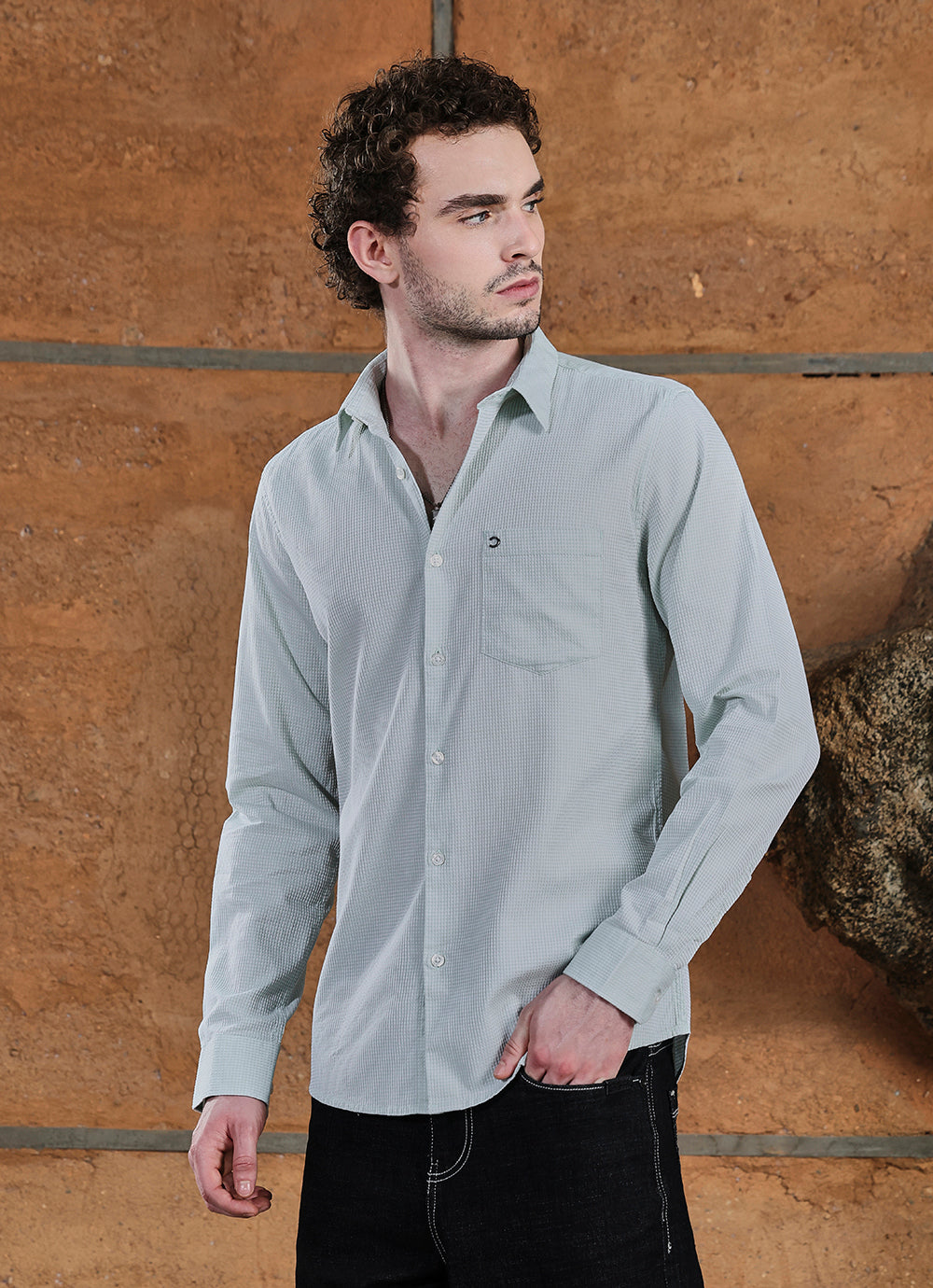 Green Solids Cotton Slim Fit Shirt