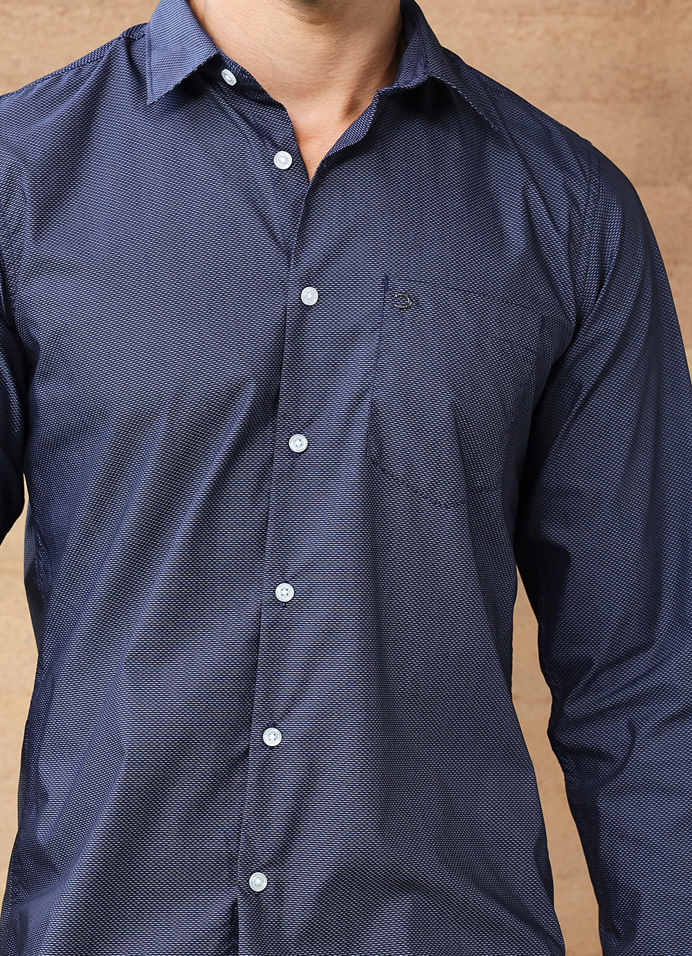 Navy Solids Cotton Slim Fit Shirt