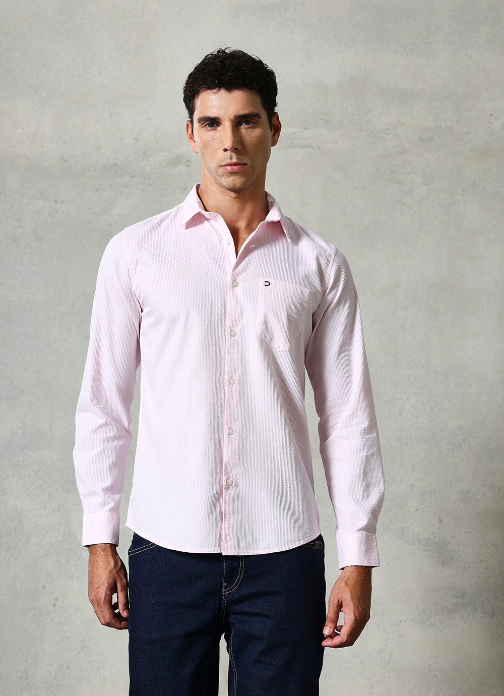Pink Solids Cotton Slim Fit Shirt