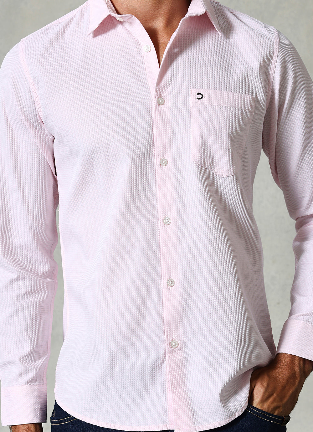 Pink Solids Cotton Slim Fit Shirt
