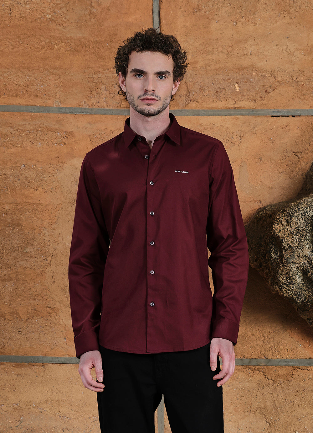 Maroon Solids Crepe Satin Slim Fit Shirt