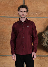 Maroon Solids Crepe Satin Slim Fit Shirt