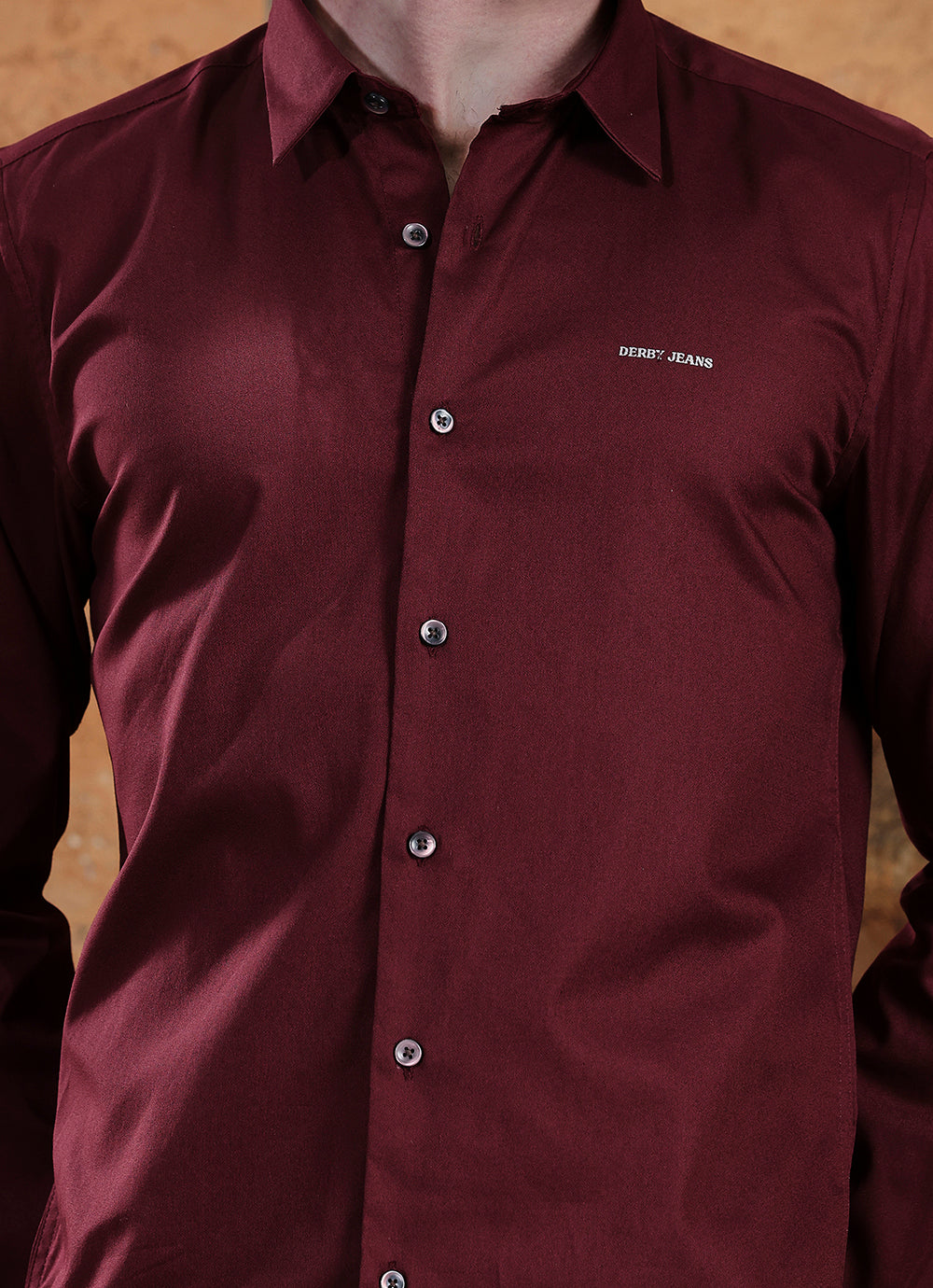 Maroon Solids Crepe Satin Slim Fit Shirt