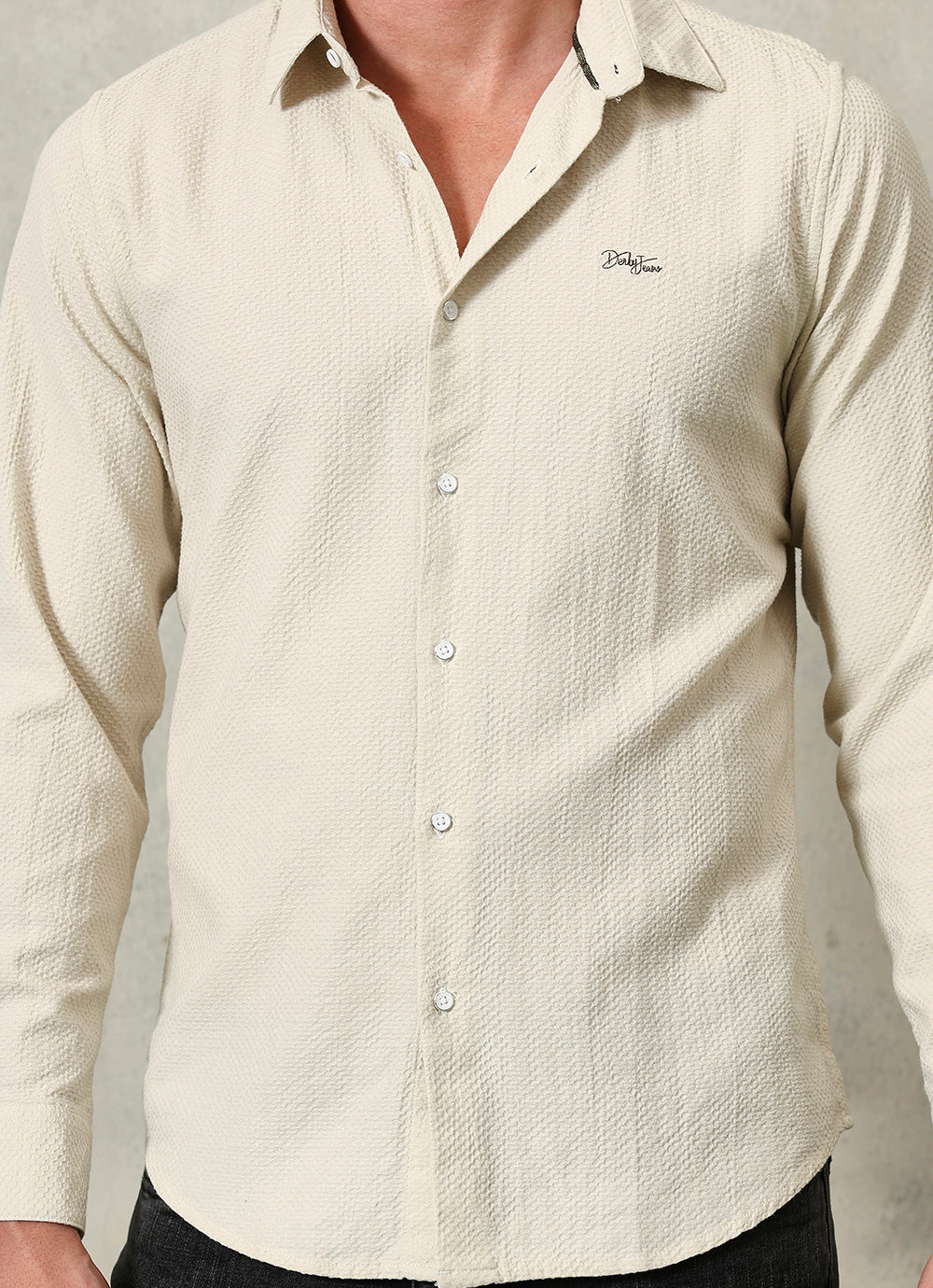 Beige Solids Cotton Slim Fit Shirt