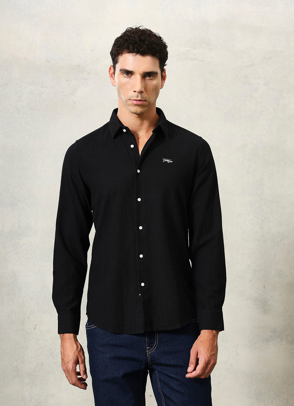 Black Solids Cotton Slim Fit Shirt