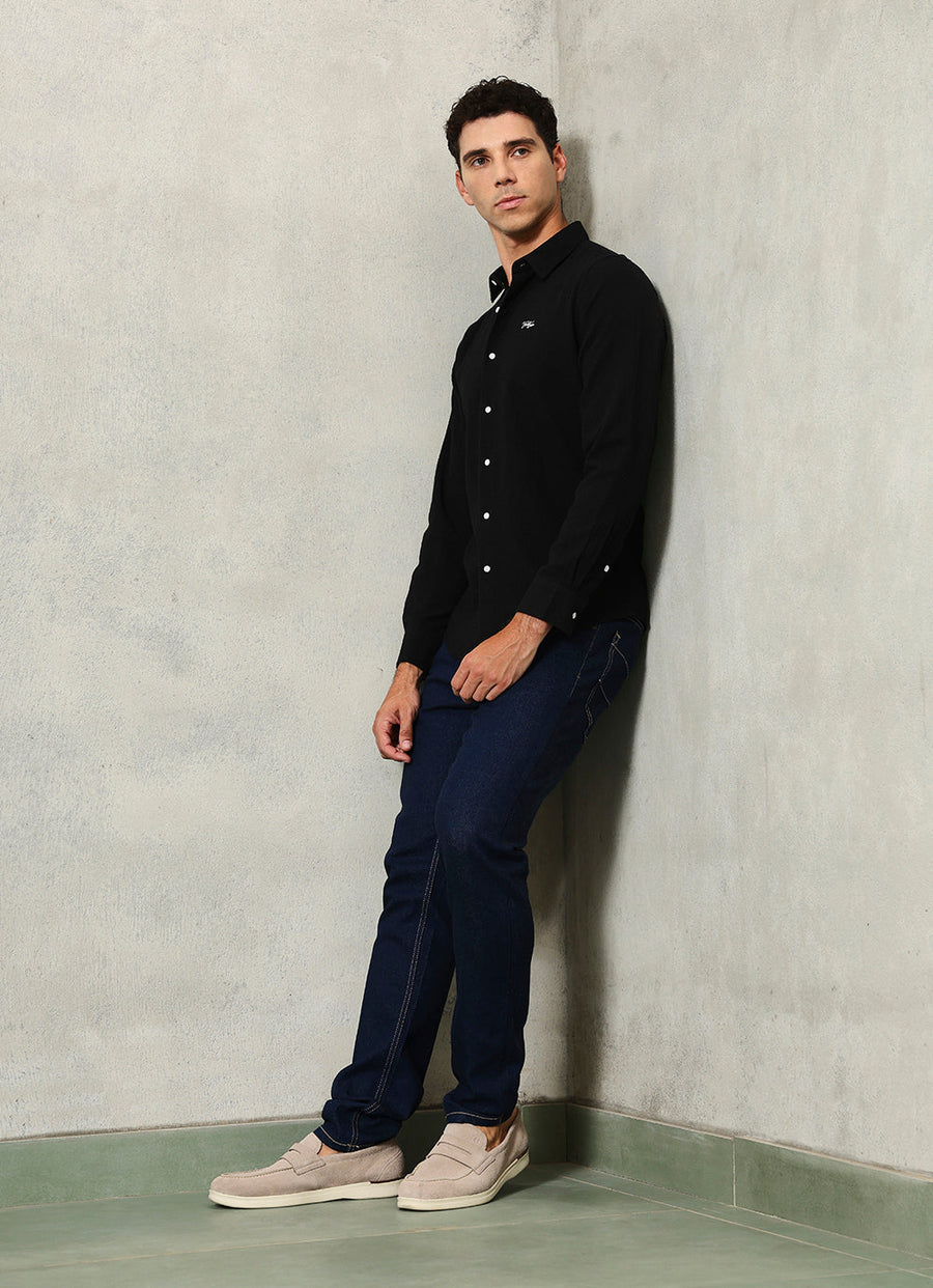 Black Solids Cotton Slim Fit Shirt